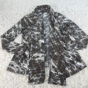 Robert Kitchen‎ Canada Animal Print Open Front Cardigan Wool Blend XS Boho Retro